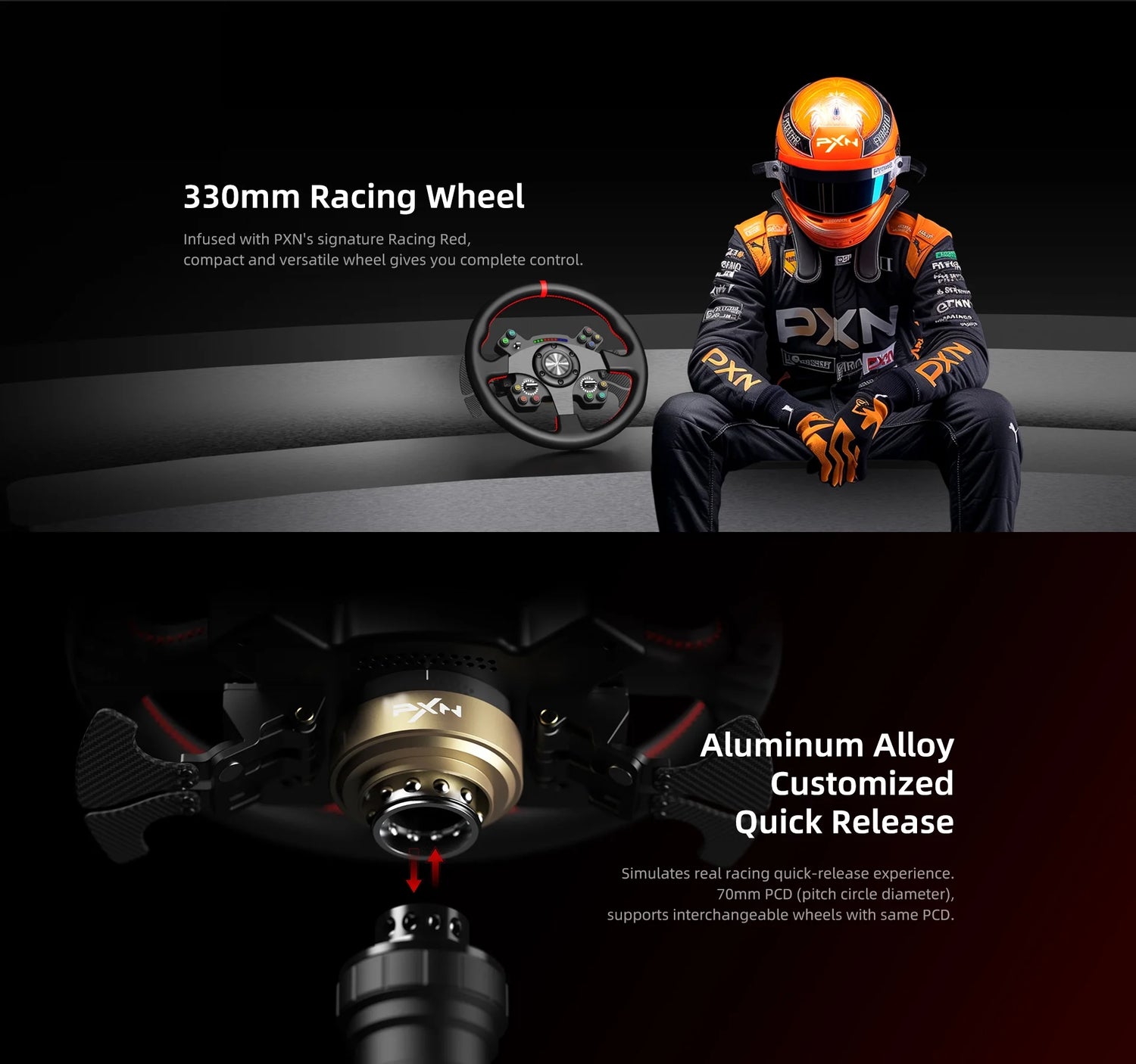 330mm W CS R2 Round Steering Wheel with Aluminum Alloy Quick Release