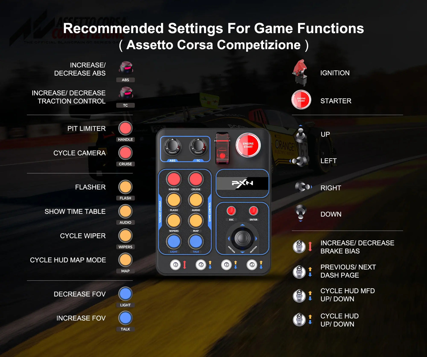 PXN CB1 Sim Racing Button Box Recommended Settings for Assetto Corsa Competizione