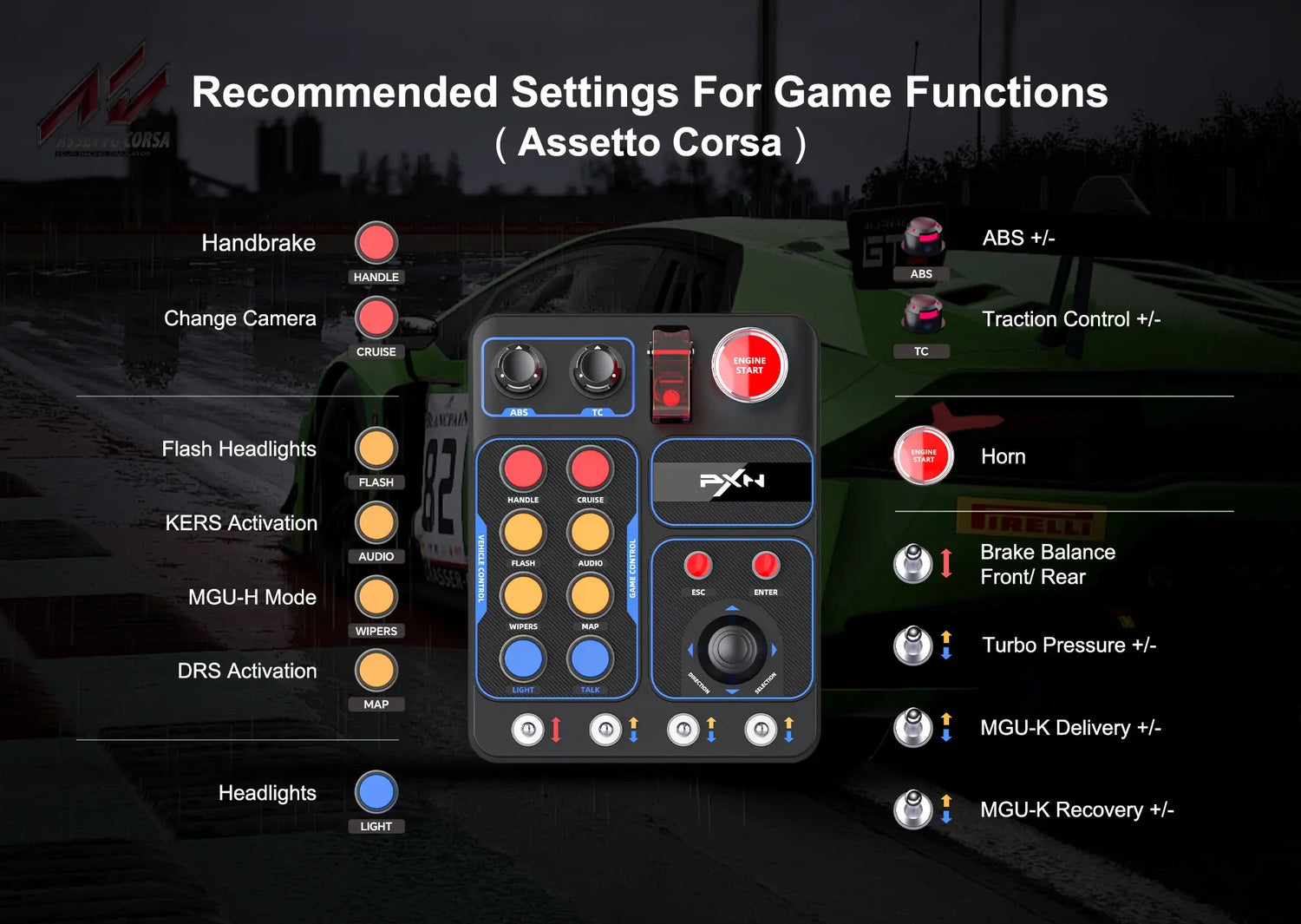 PXN CB1 Sim Racing Button Box Recommended Settings for Assetto Corsa