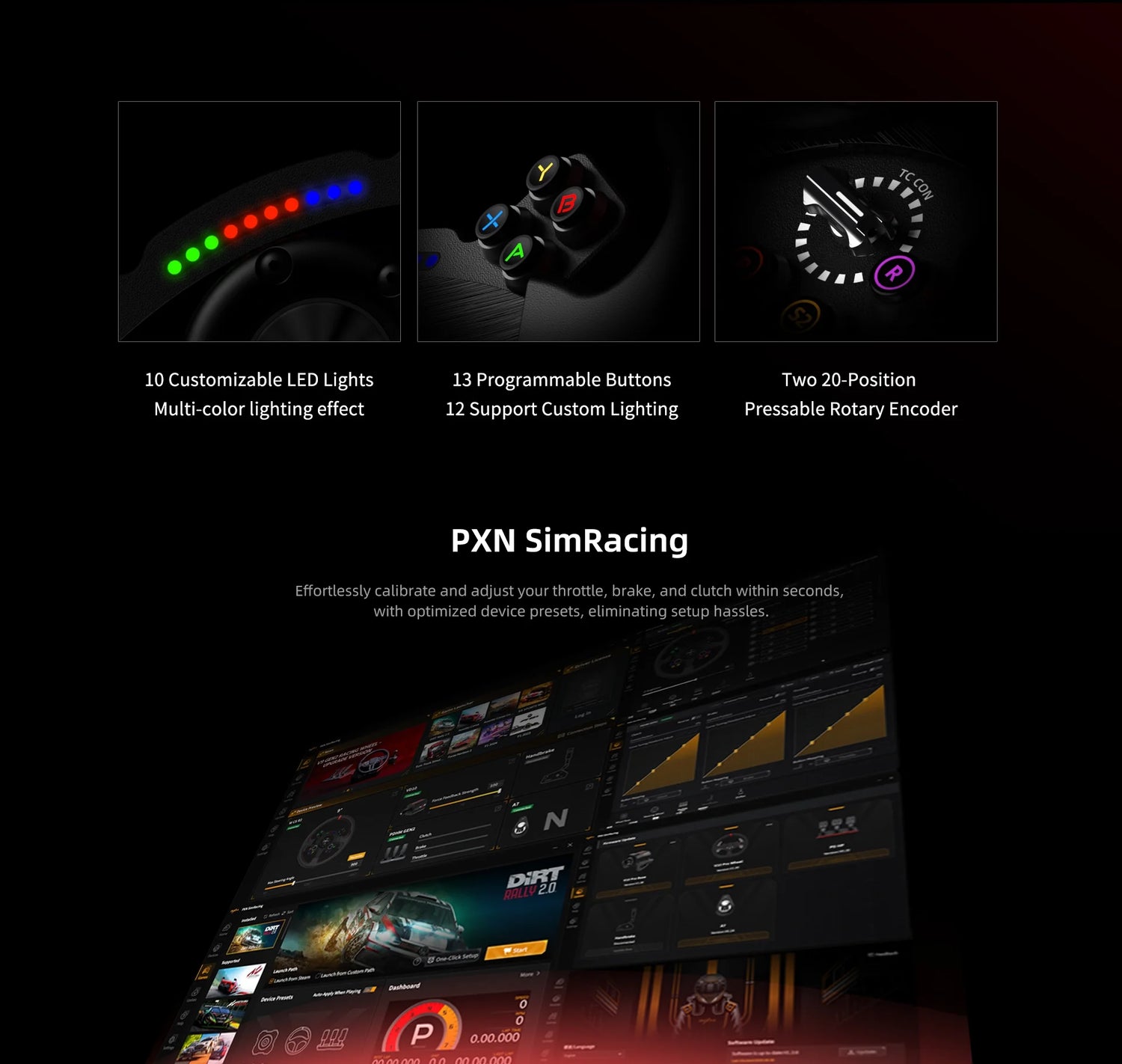 13-Inch W CS R2 Quick Disconnect Steering Wheel with PXN SimRacing Software Support